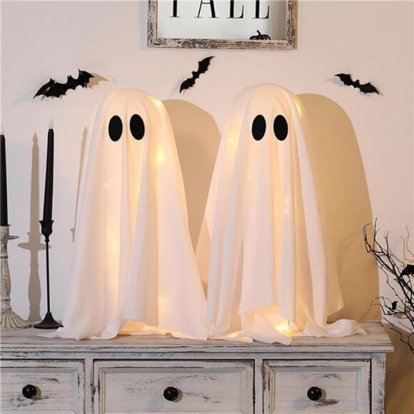 Halloween Decorations -2 Packs Spooky Ghosts with String Lights-Scary Ghost - Picture 1 of 7